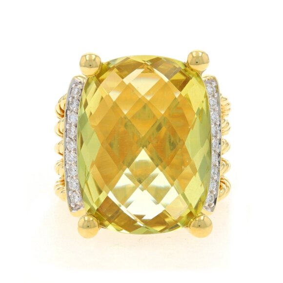 David Yurman Lemon Quartz Diamond Cocktail Ring Yellow Gold 18k Cushion .20ctw - Picture 1 of 7